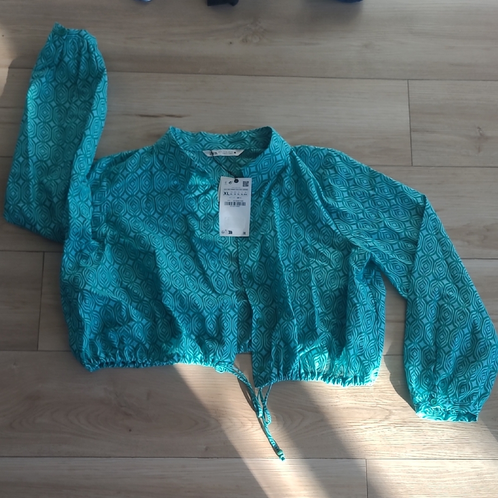 Zara Turquoise Patterned Top XL